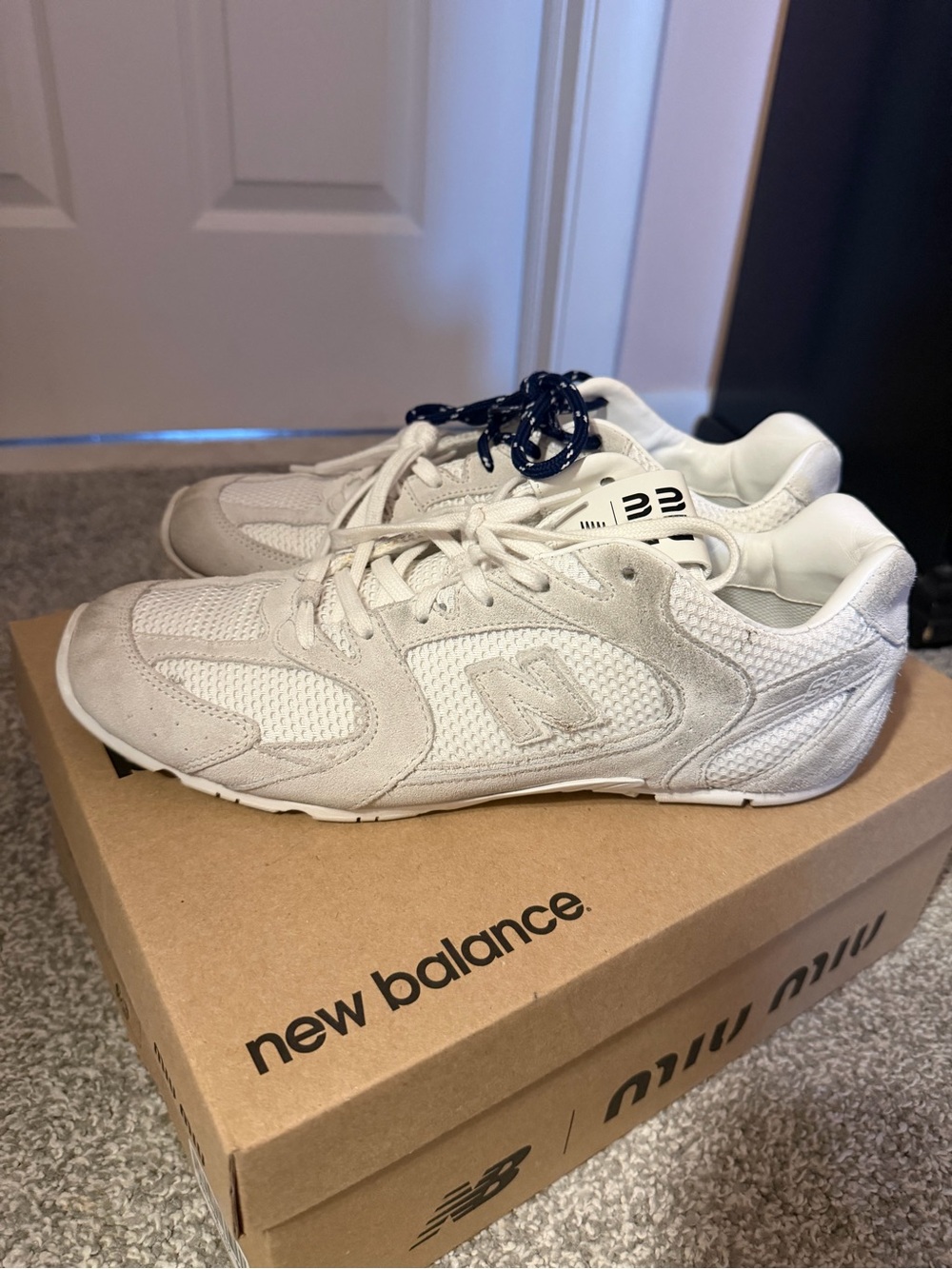 Miu Miu x New balance White and Light Gray Mesh & Suede Sneakers